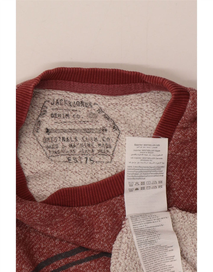 Jack & Jones Mens Graphic Sweatshirt Jumper Medium Burgundy Flecked Cotton