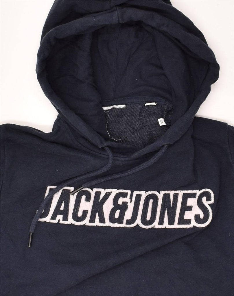 JACK & JONES Mens Graphic Hoodie Jumper XS Navy Blue Cotton | Vintage Jack & Jones | Thrift | Second-Hand Jack & Jones | Used Clothing | Messina Hembry 