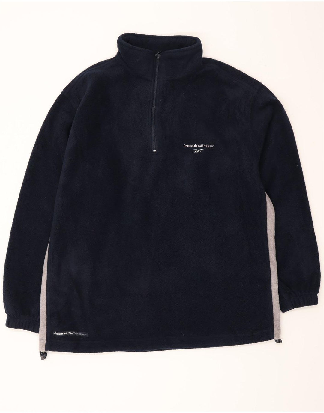 Reebok Mens Zip Neck Fleece Jumper Small Navy Blue Colourblock Polyester