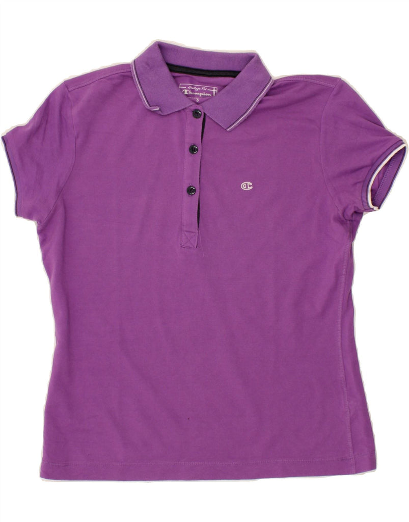 CHAMPION Womens Heritage Fit Polo Shirt UK 10 Small Purple Cotton Vintage Champion and Second-Hand Champion from Messina Hembry 