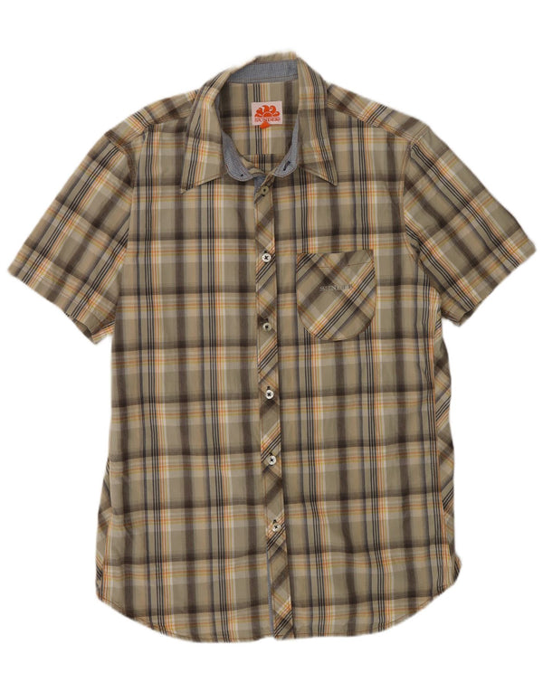 Sundek Mens Short Sleeve Shirt Large Multicoloured Plaid Cotton