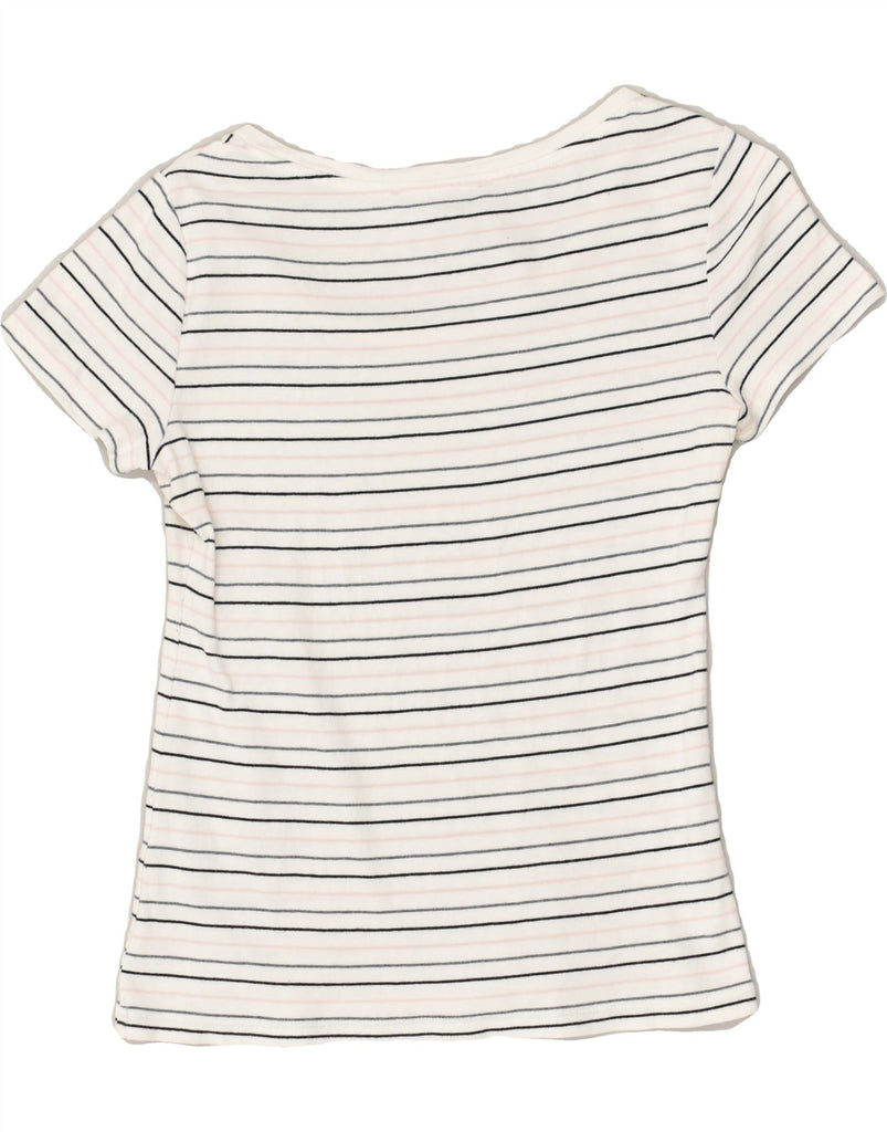 TOMMY HILFIGER Womens T-Shirt Top UK 8 Small White Striped Cotton | Vintage Tommy Hilfiger | Thrift | Second-Hand Tommy Hilfiger | Used Clothing | Messina Hembry 