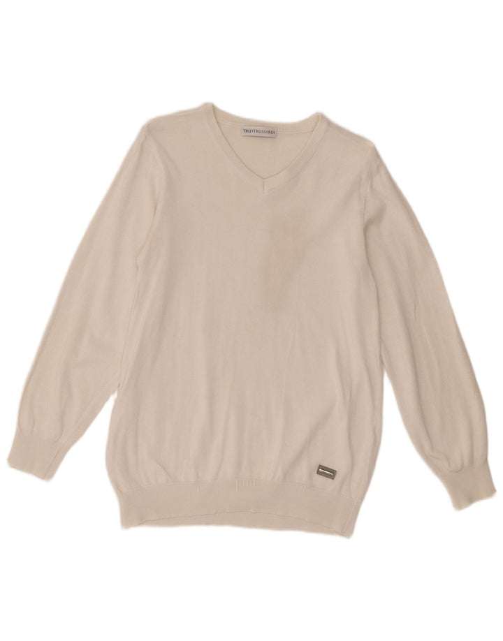 Trussardi Mens V-Neck Jumper Sweater XS White
