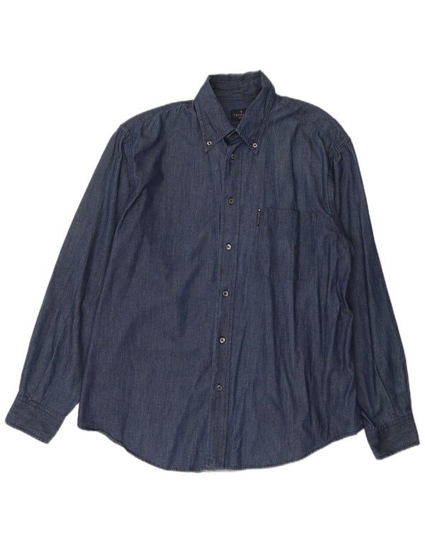 Trussardi Jeans Mens Denim Shirt XL Navy Blue Cotton