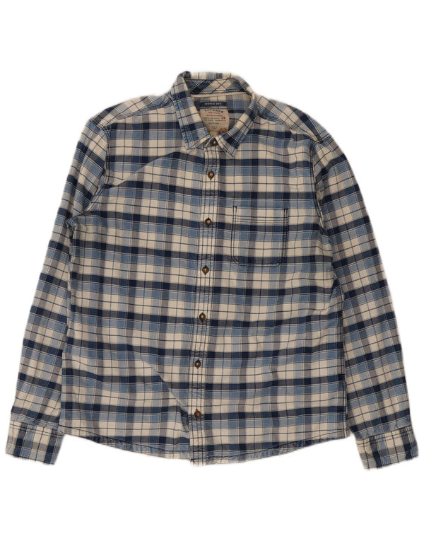 Fat Face Mens Flannel Shirt Large Blue Check Cotton
