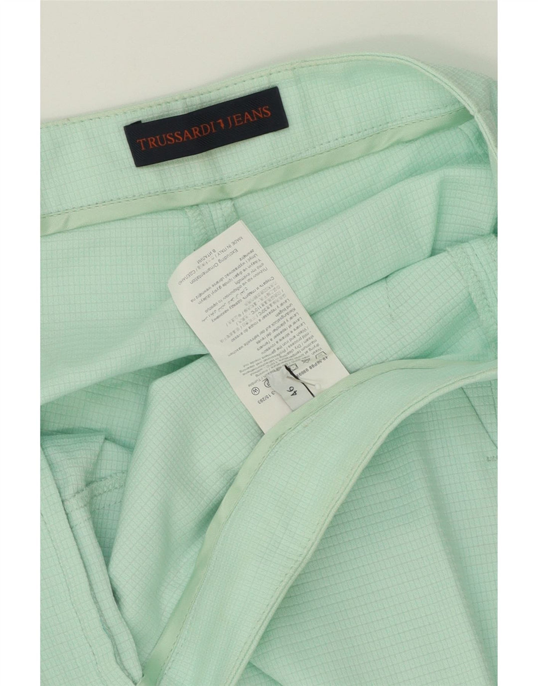 TRUSSARDI Womens Cropped Trousers IT 46 Large W34 L25 Turquoise Check Vintage Trussardi and Second-Hand Trussardi from Messina Hembry 