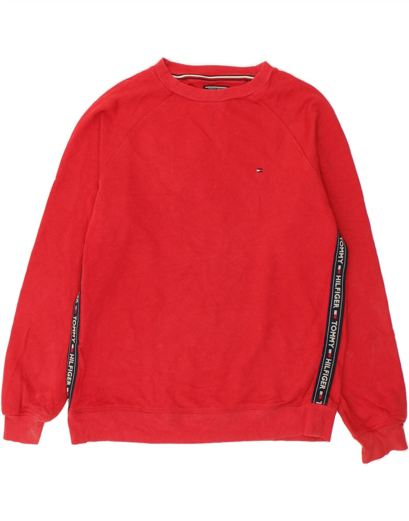 TOMMY HILFIGER Mens Graphic Sweatshirt Jumper Large Red Cotton | Vintage Tommy Hilfiger | Thrift | Second-Hand Tommy Hilfiger | Used Clothing | Messina Hembry 