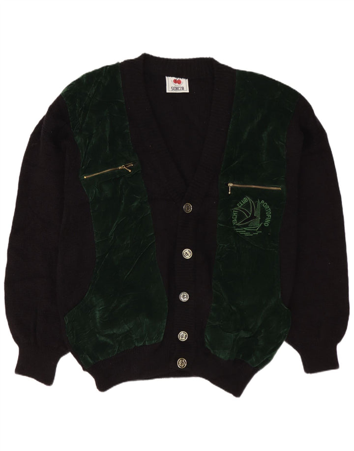 Vintage Mens Cardigan Sweater XL Black Colourblock