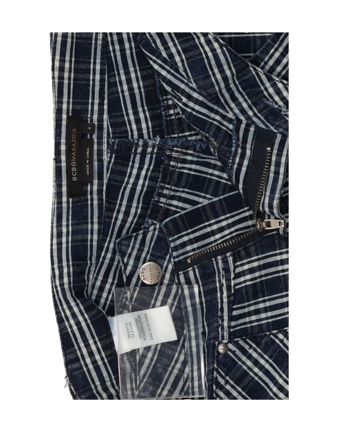 BCBGMAXAZRIA Womens Casual Shorts US 4 Small W30 Navy Blue Check Cotton Vintage BCBGMAXAZRIA and Second-Hand BCBGMAXAZRIA from Messina Hembry 