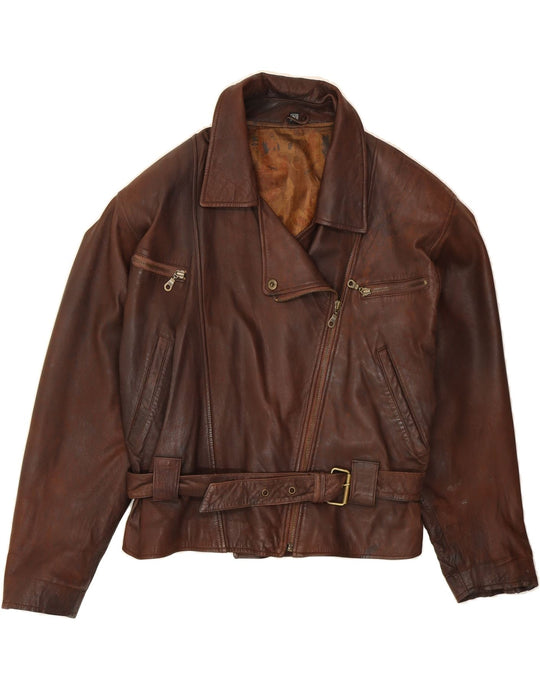 YESSICA Womens Leather Jacket EU 40 Medium Brown Leather | Vintage