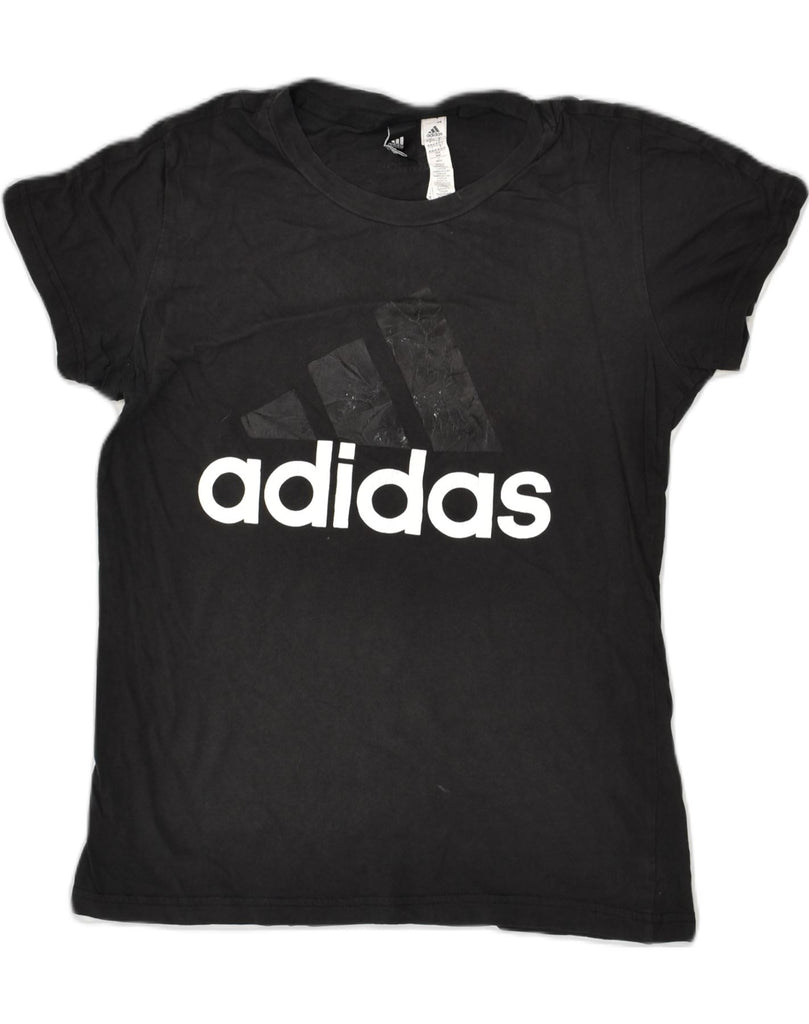 ADIDAS Womens Graphic T-Shirt Top UK 12-14 Medium Black Cotton | Vintage Adidas | Thrift | Second-Hand Adidas | Used Clothing | Messina Hembry 