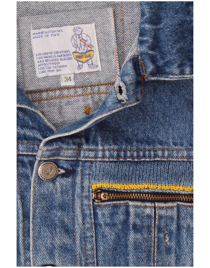 POP 84 Womens Crop Denim Gilet UK 2 2XS Blue