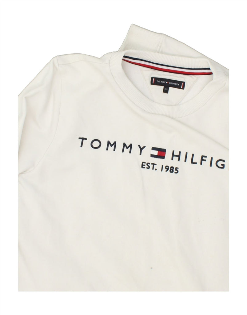 TOMMY HILFIGER Boys Graphic Sweatshirt Jumper 11-12 Years White Cotton | Vintage Tommy Hilfiger | Thrift | Second-Hand Tommy Hilfiger | Used Clothing | Messina Hembry 