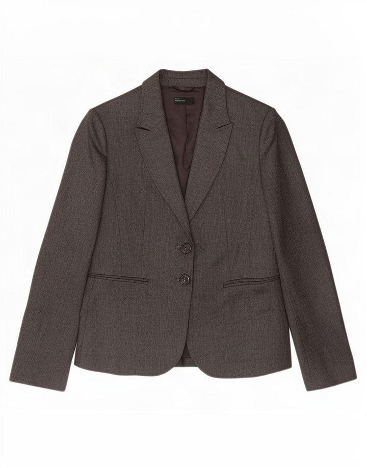 Benetton Womens 2 Button Blazer Jacket UK 10 Small Grey Herringbone