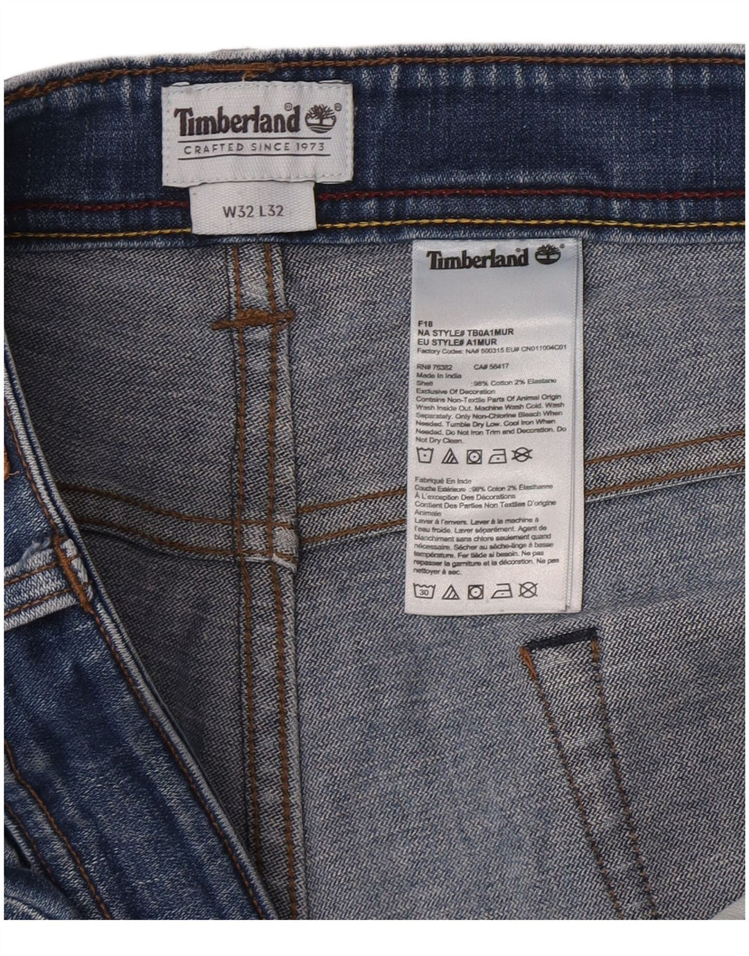 Timberland Mens Clark Straight Jeans W32 L32 Blue Cotton
