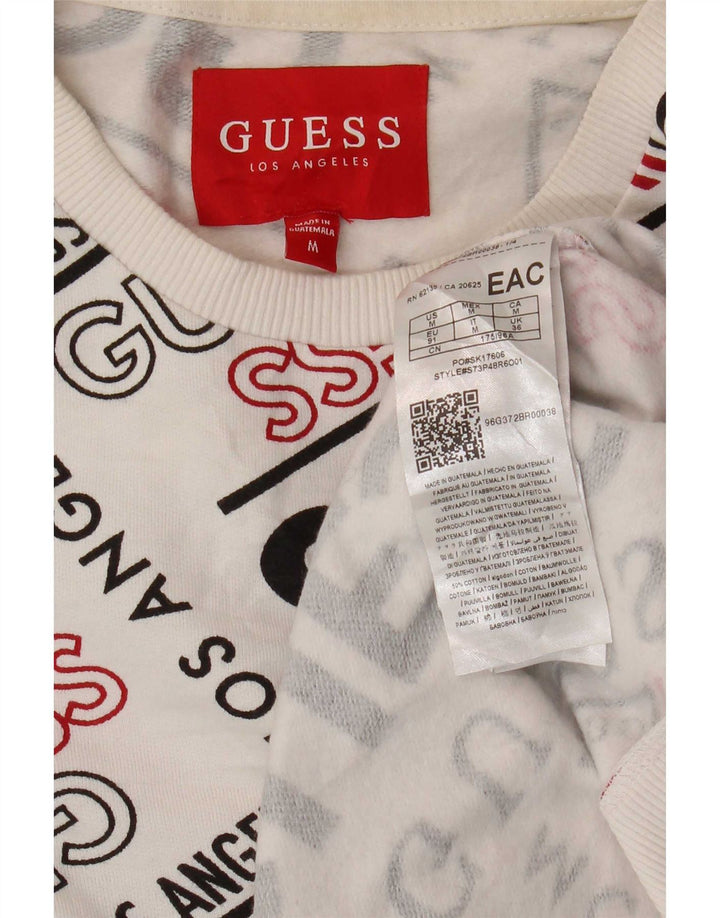 Guess Mens Graphic Sweatshirt Jumper Medium White Cotton