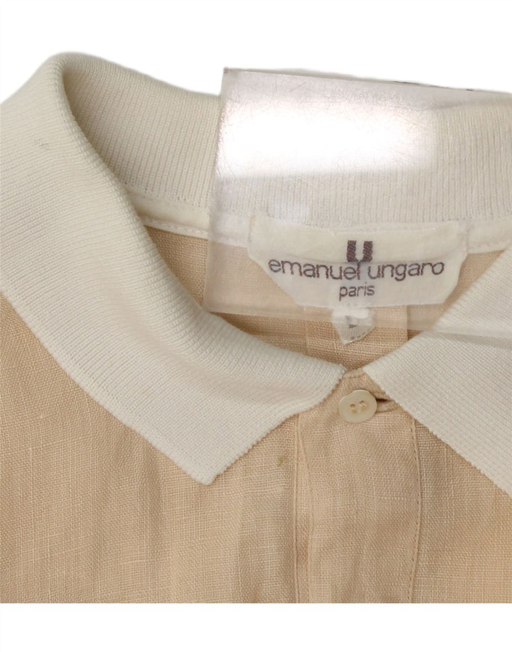 Emanuel Ungaro Mens Short Sleeve Pullover Shirt Large Beige Colourblock