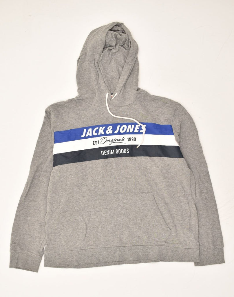 JACK & JONES Mens Graphic Hoodie Jumper XL Grey Cotton | Vintage Jack & Jones | Thrift | Second-Hand Jack & Jones | Used Clothing | Messina Hembry 