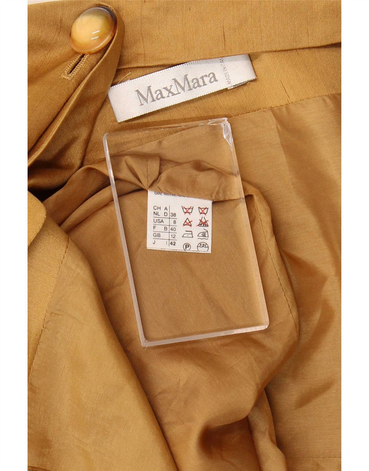 Max Mara Womens Short Sleeve Shirt Blouse UK 12 Medium Brown Silk