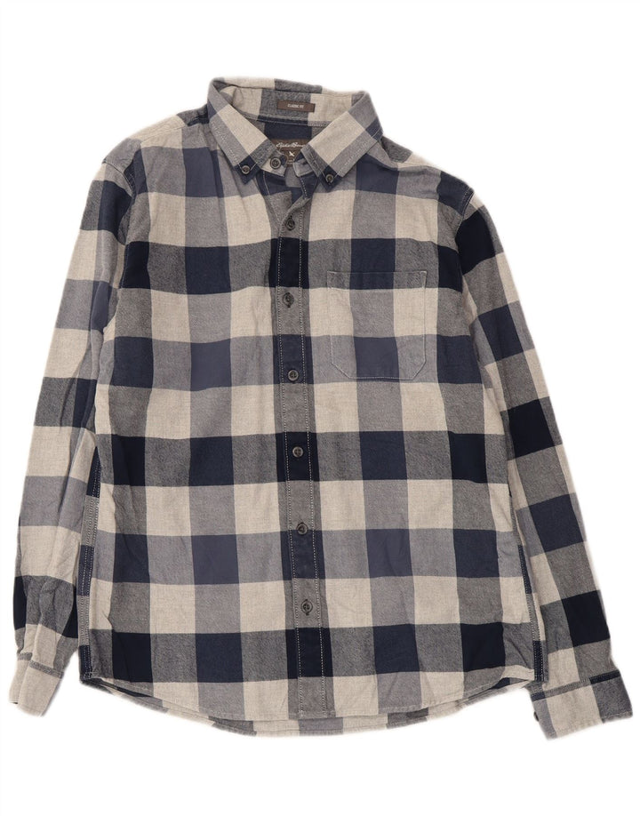 EDDIE BAUER Mens Flannel Shirt Medium Navy Blue Check Cotton