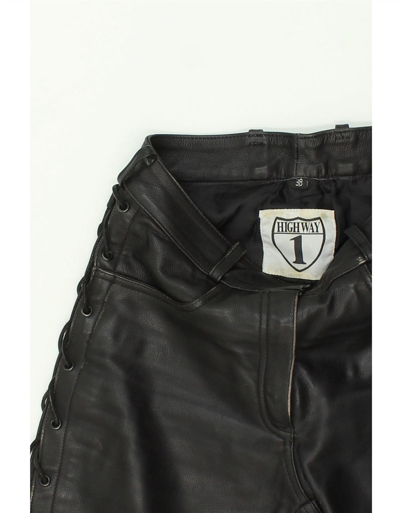 HIGHWAY 1 Womens Leather Trousers EU 38 Medium W28 L29  Black Leather | Vintage Highway 1 | Thrift | Second-Hand Highway 1 | Used Clothing | Messina Hembry 