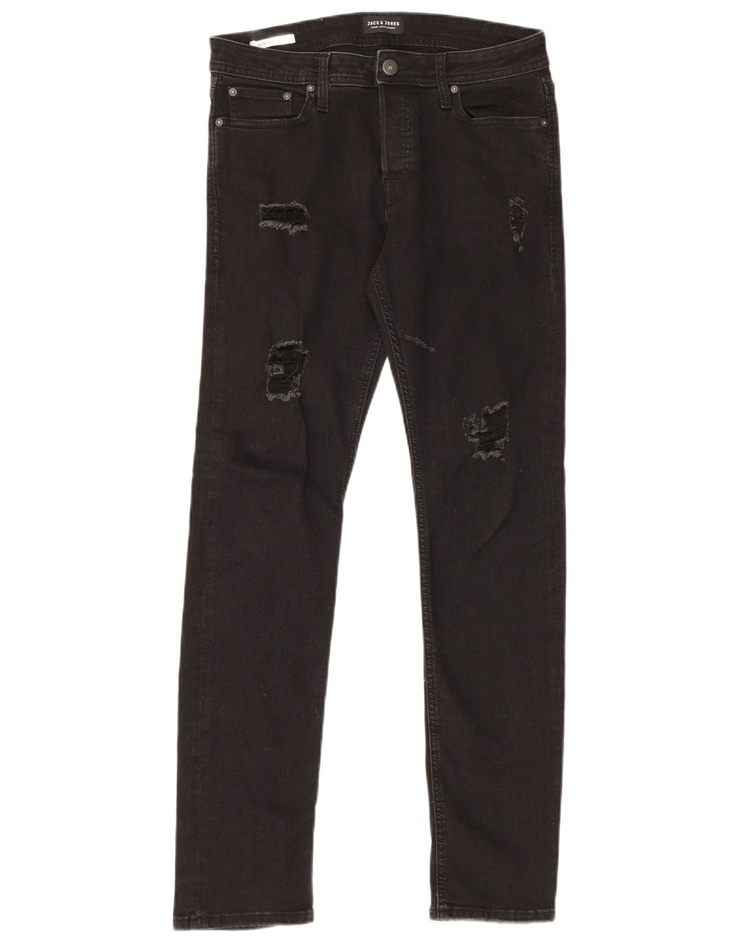 Jack & Jones Mens GLENN Distressed Slim Jeans W31 L32 Black Cotton