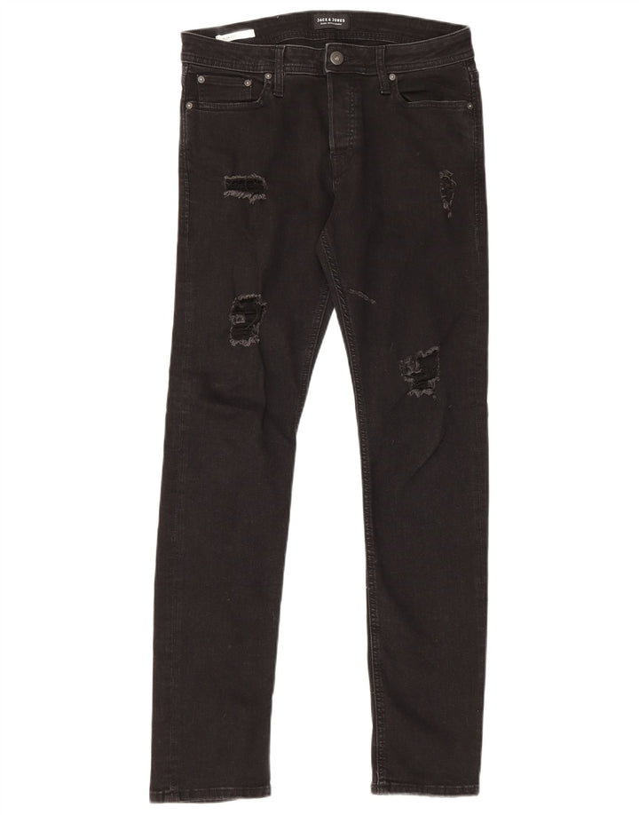 Jack & Jones Mens GLENN Distressed Slim Jeans W31 L32 Black Cotton