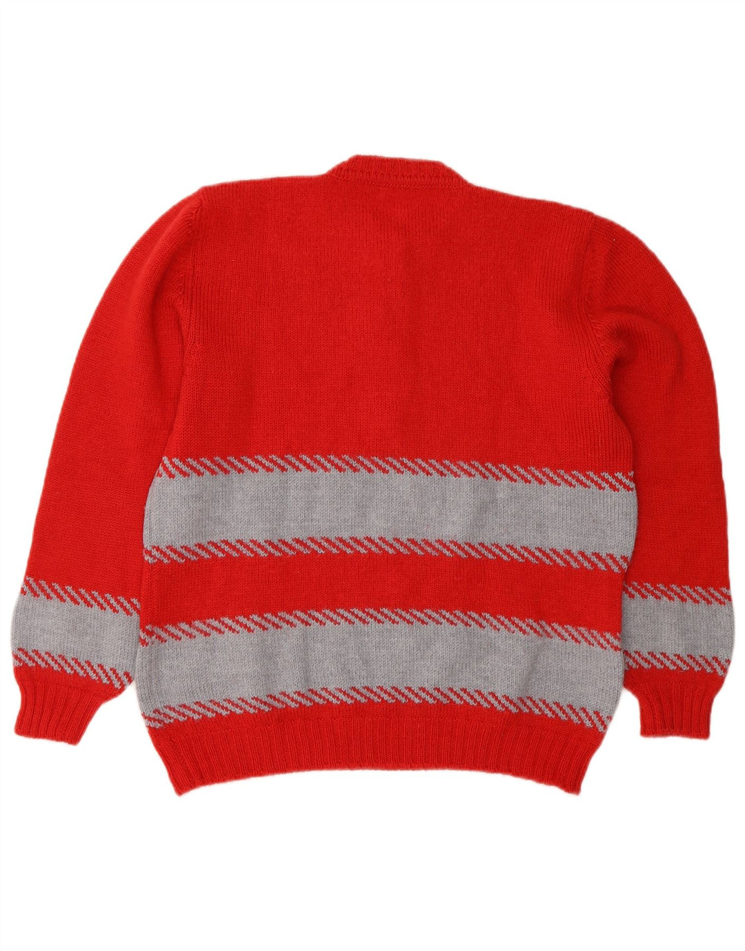 Vintage Womens Button Neck Jumper Sweater UK 14 Medium Red Striped