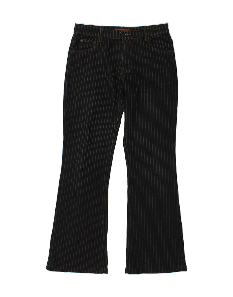 VINTAGE Womens Flare Casual Trousers W30 L30 Navy Blue Pinstripe Cotton Vintage Vintage and Second-Hand Vintage from Messina Hembry 