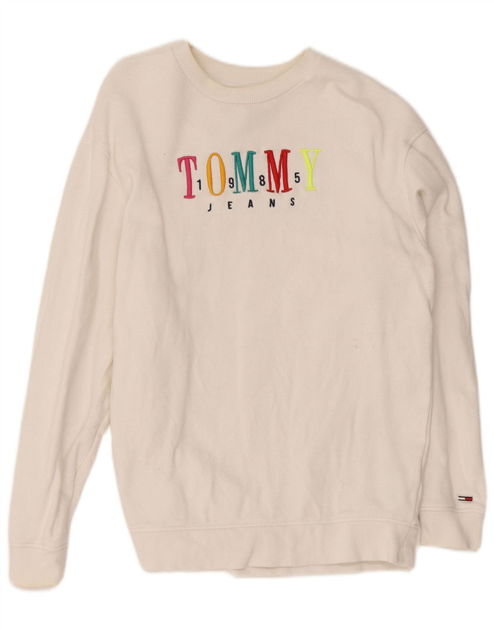 Tommy Hilfiger Womens Graphic Oversized Sweatshirt Jumper UK 10 Small White