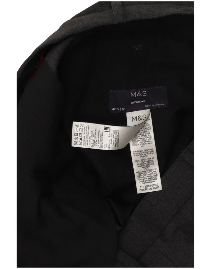 Marks & Spencer Mens Straight Regular Suit Trousers W40 L29 Grey Wool