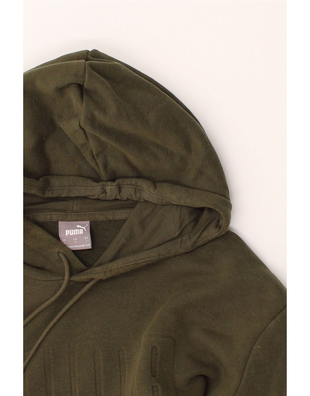 PUMA Mens Graphic Hoodie Jumper Large Khaki Cotton Vintage Puma and Second-Hand Puma from Messina Hembry 