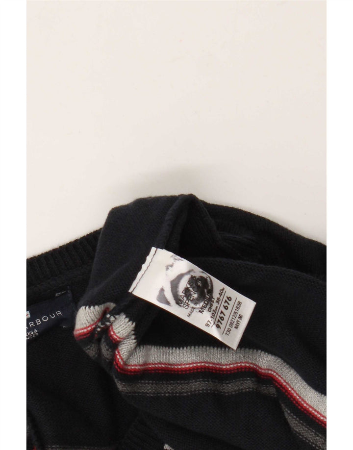 Marks & Spencer Mens Blue Harbour V-Neck Jumper Sweater Medium Navy Striped
