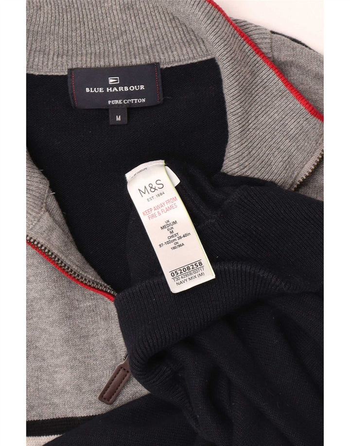 Marks & Spencer Mens Blue Harbour Zip Neck Jumper Sweater Medium Navy Blue