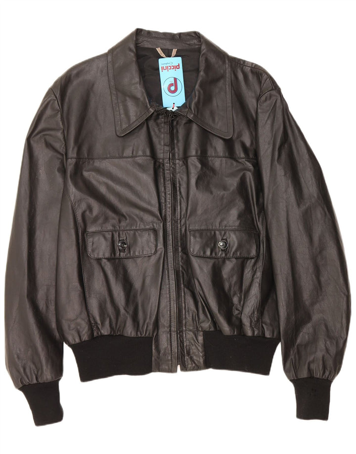 Piccini Mens Leather Jacket IT 58 2XL Black Leather