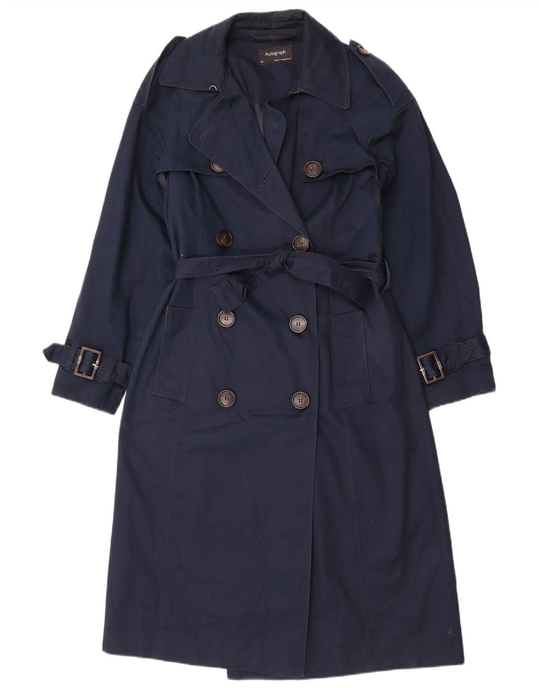 Marks & Spencer Womens Autograph Trench Coat UK 10 Small Navy Blue Cotton