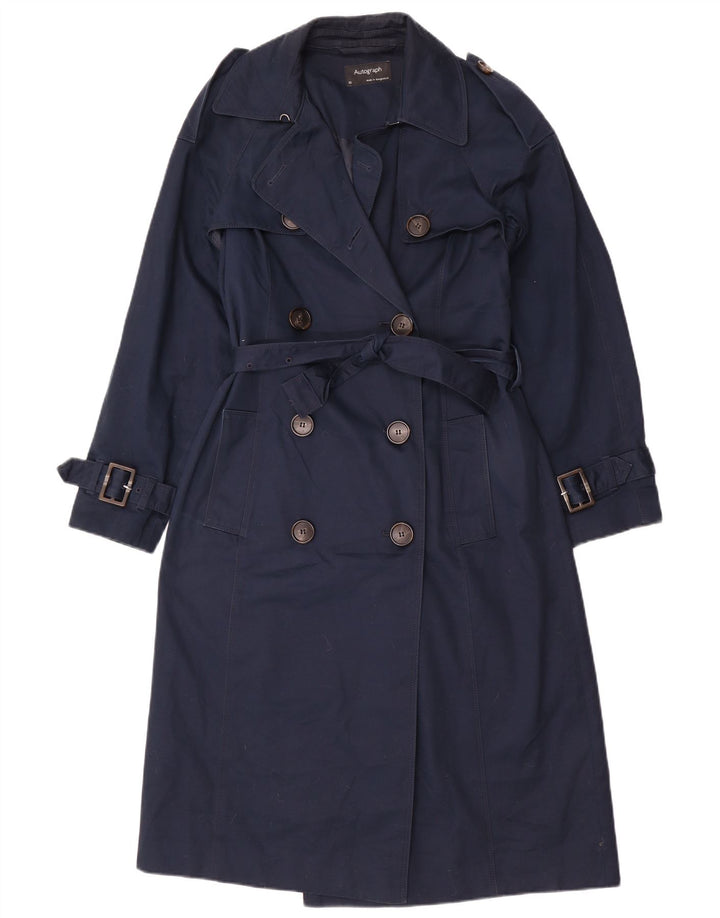 Marks & Spencer Womens Autograph Trench Coat UK 10 Small Navy Blue Cotton