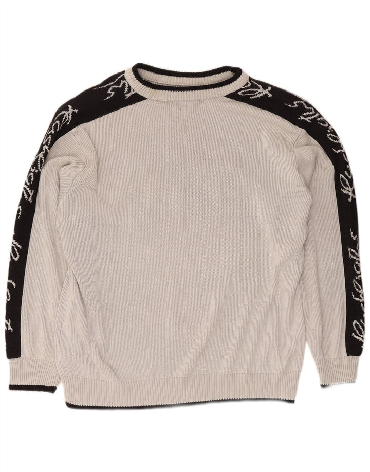 Flash Lights Mens Graphic Boat Neck Jumper Sweater Large Grey Colourblock