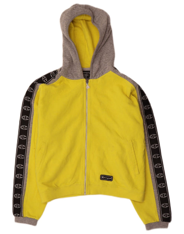 Champion Womens Graphic Zip Hoodie Sweater UK 16 Large Yellow Colourblock