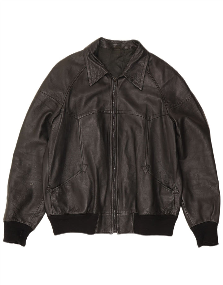 Alta Moda Mens Bomber Leather Jacket IT 54 2XL Black