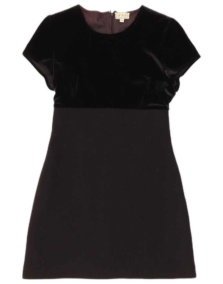 Vintage Womens Velvet Sheath Dress IT 40 Small Black Wool