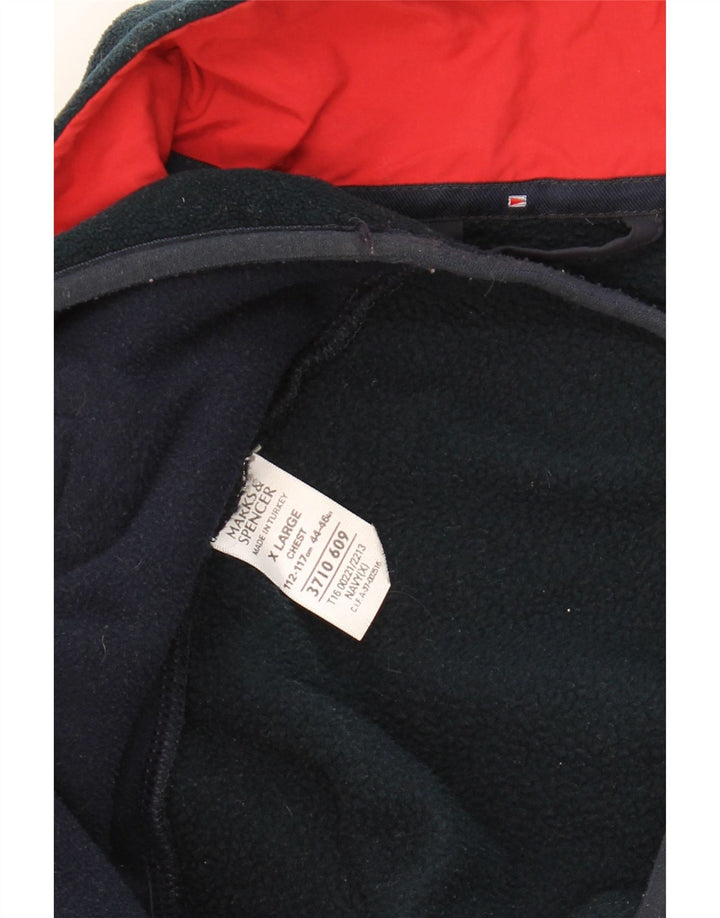 MARKS & SPENCER Mens Fleece Jacket UK 42 XL Navy Blue Colourblock Vintage Marks & Spencer and Second-Hand Marks & Spencer from Messina Hembry 