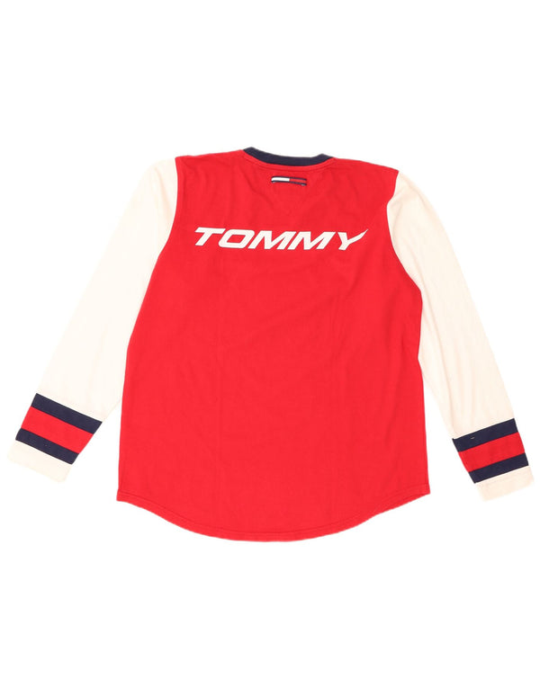 Tommy Hilfiger Mens Graphic Top Long Sleeve Small Red Colourblock Cotton