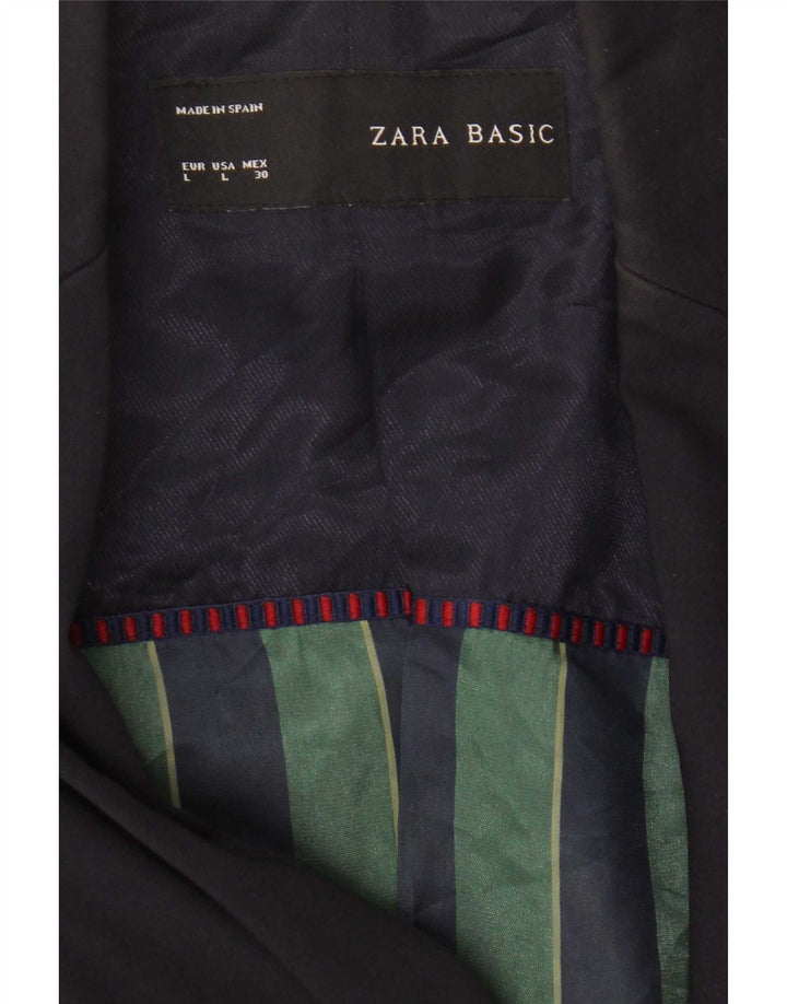 Zara Womens 1 Button Blazer Jacket UK 14 Large Navy Blue Polyester