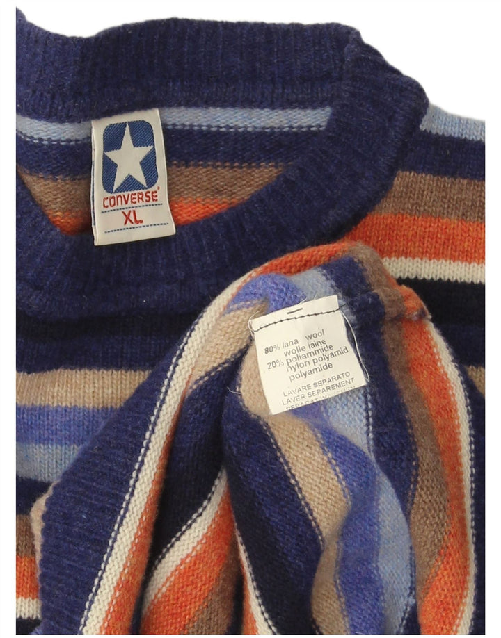 CONVERSE Mens Crew Neck Jumper Sweater XL Multicoloured Striped Wool