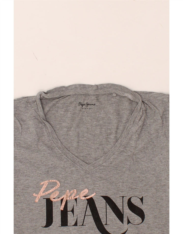 PEPE JEANS Womens Graphic T-Shirt Top UK 14 Large Grey Vintage PEPE Jeans and Second-Hand PEPE Jeans from Messina Hembry 
