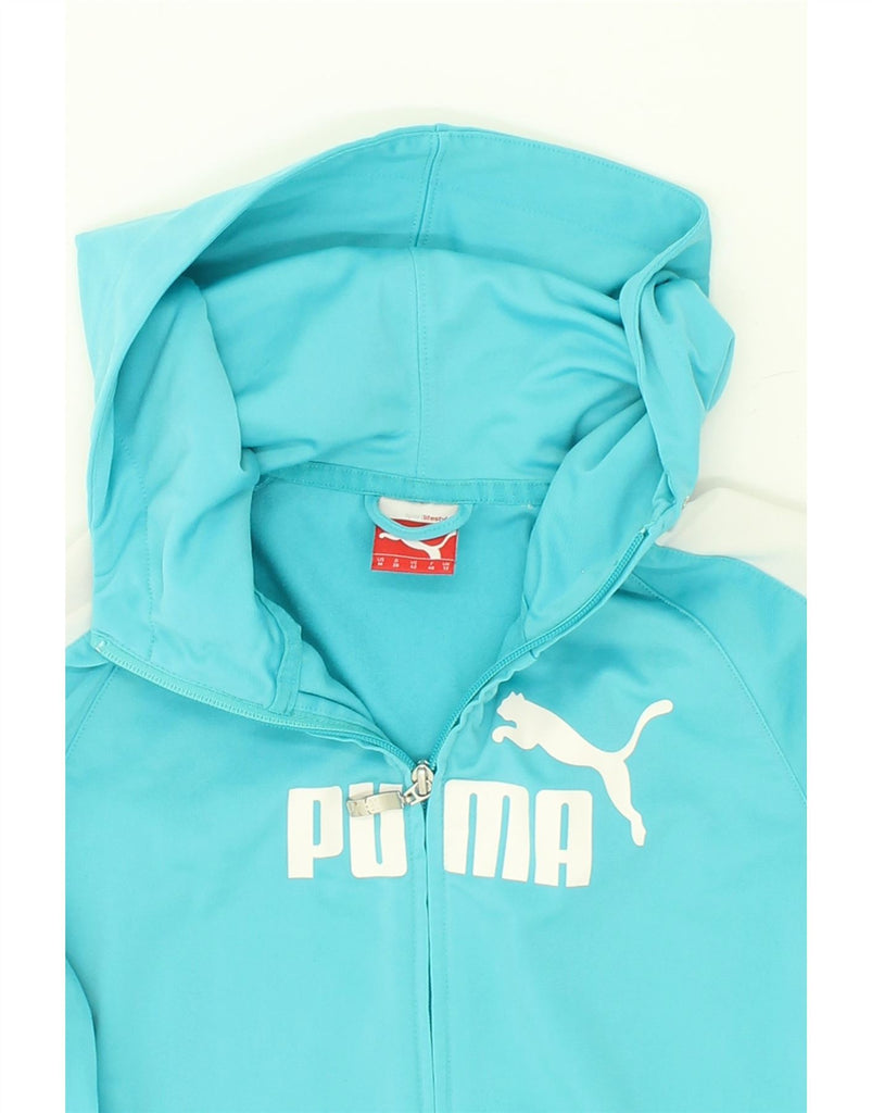 PUMA Womens Graphic Zip Hoodie Sweater UK 12 Medium Blue Colourblock | Vintage Puma | Thrift | Second-Hand Puma | Used Clothing | Messina Hembry 