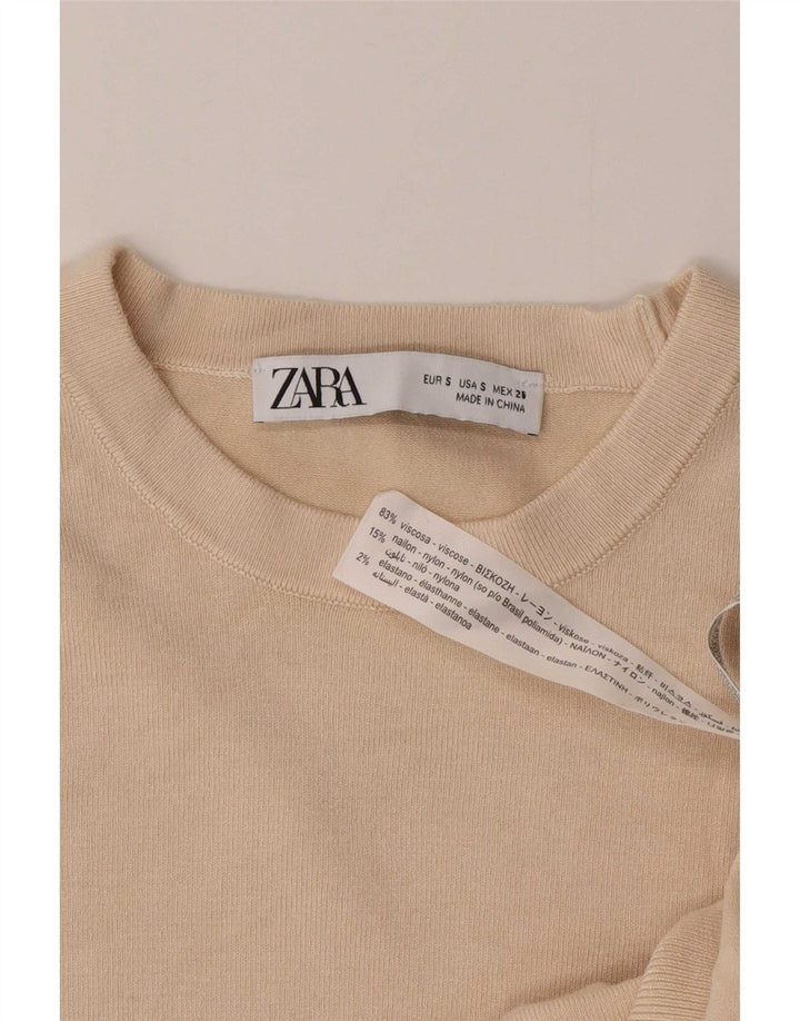 Zara Womens Crew Neck Jumper Sweater Small Beige Viscose