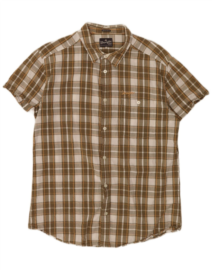 Wrangler Mens Short Sleeve Regular Fit Shirt Large Brown Check Cotton