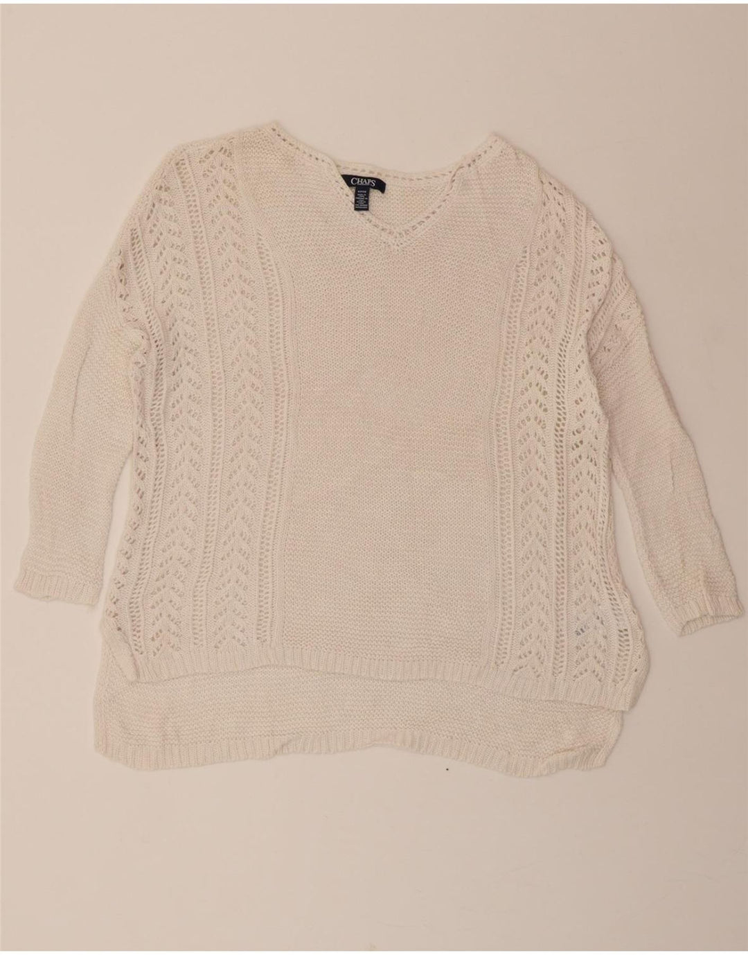 CHAPS Womens Batwing 3/4 Sleeve V-Neck Jumper Sweater UK 10 Small White Vintage Chaps and Second-Hand Chaps from Messina Hembry 
